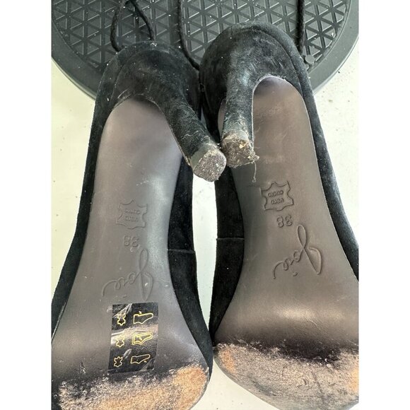 Joie Angelynn Black Suede Tassel Tie Ankle Strap Stiletto Heels Size 38 / 7.5 US - Picture 6 of 9